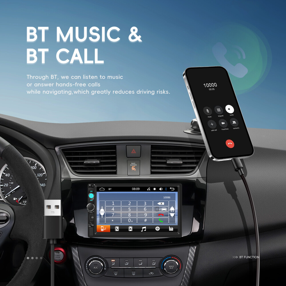 7 Inch Double 2 DIN Car MP5 Player Stereo Radio Touch Screen Mirror Link TF USB