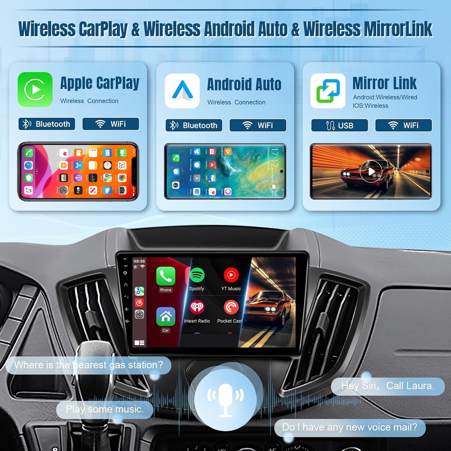 Apple Carplay For 2015-2019 Ford Transit 150 250 350 Car Stereo Radio GPS Camera