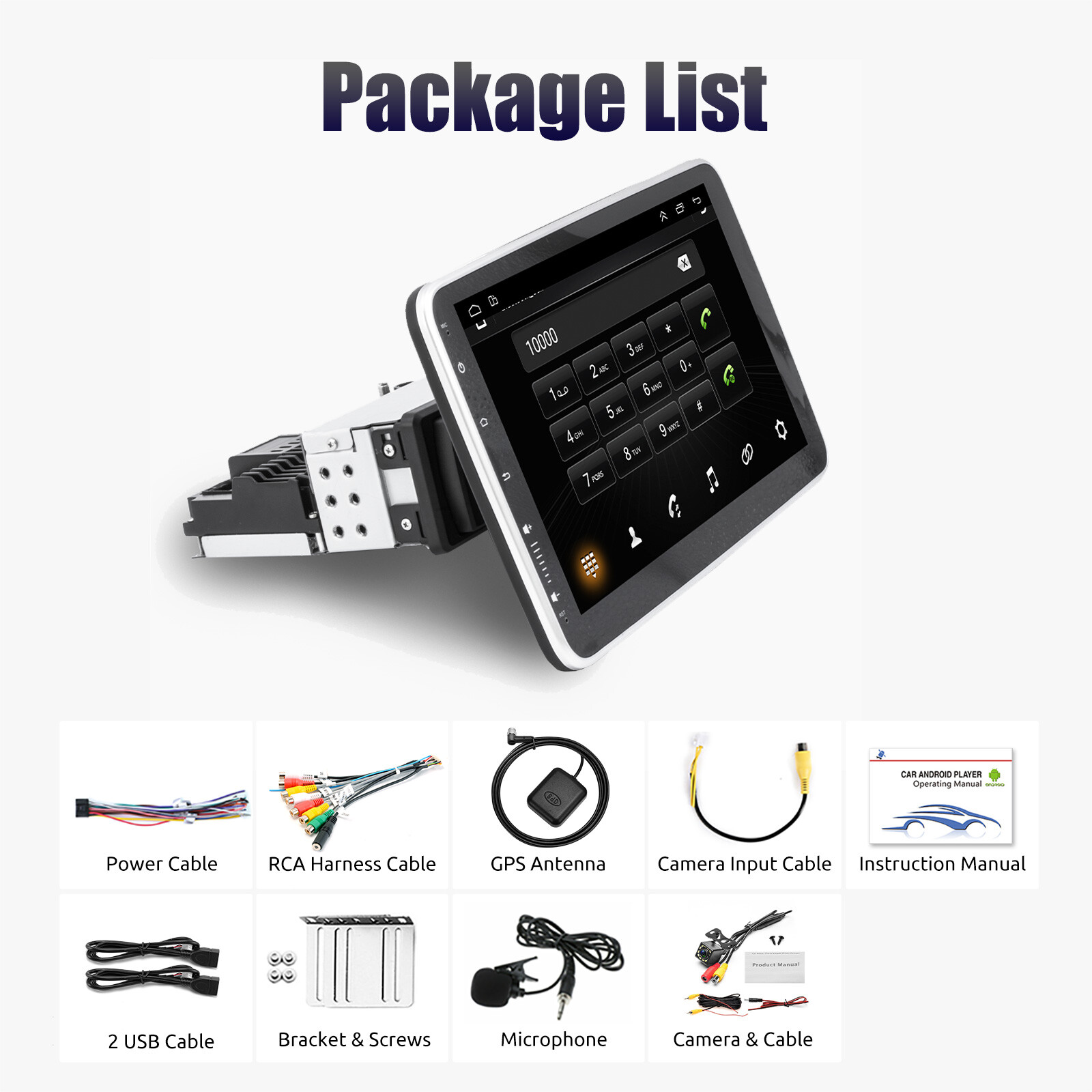 Single 1 DIN 10″ Rotatable Touch Screen Android 12 Car Stereo Radio GPS +Camera