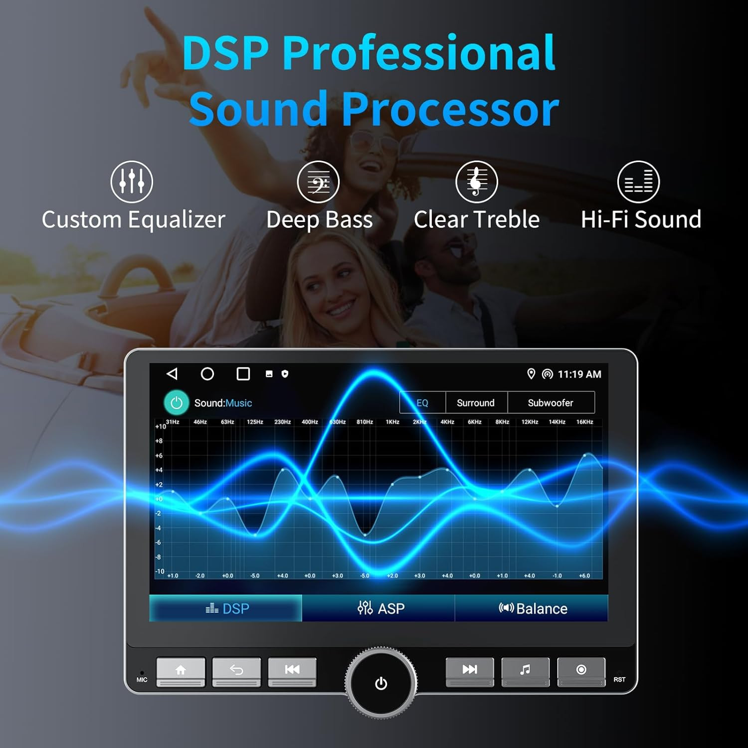 10.1” Double Din Car Stereo with Wireless Apple Carplay & Android Auto, with DS