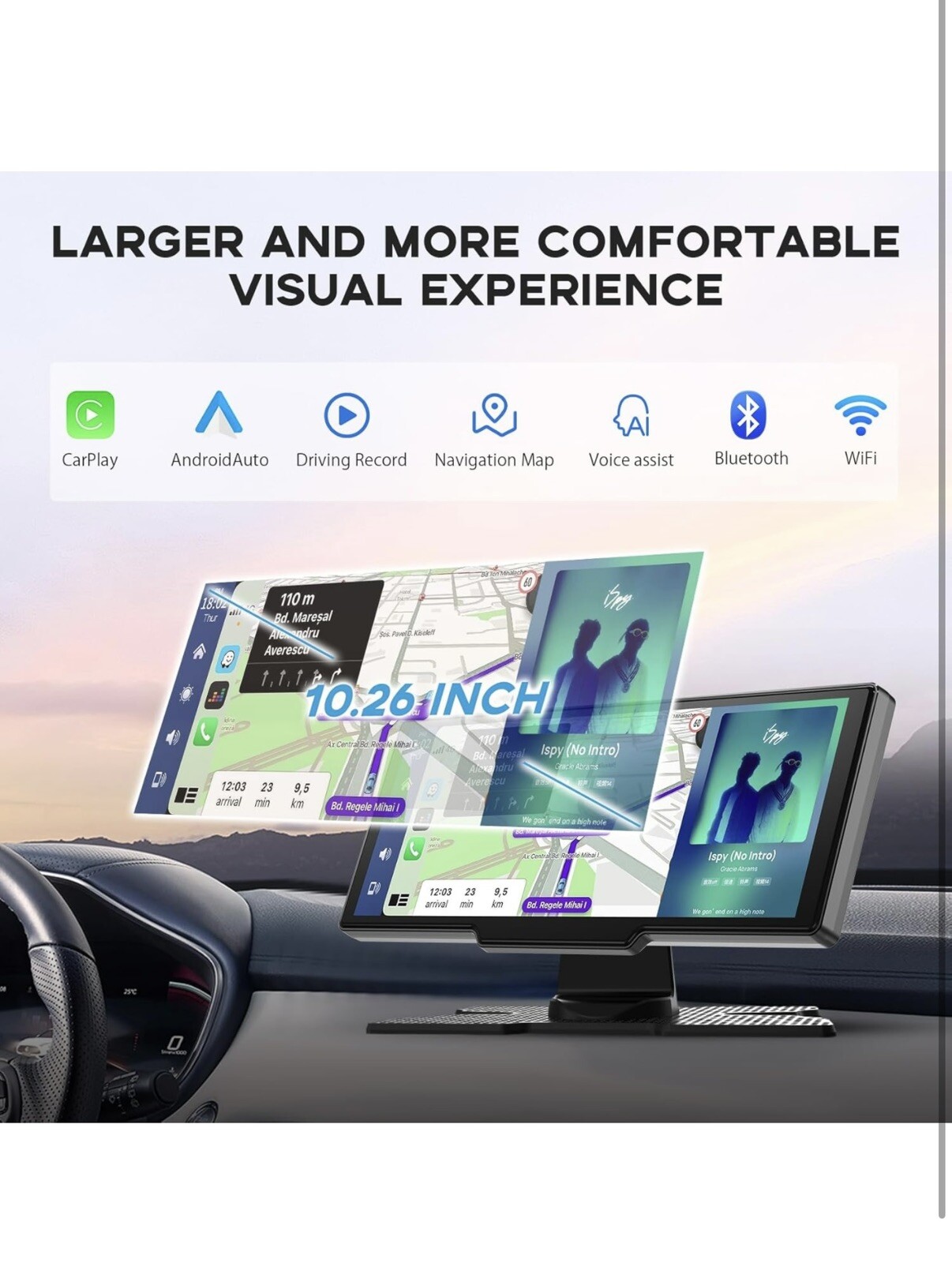 Wireless Portable Carplay Screen for Car, 10.26″ HD IPS Apple Carplay and And…