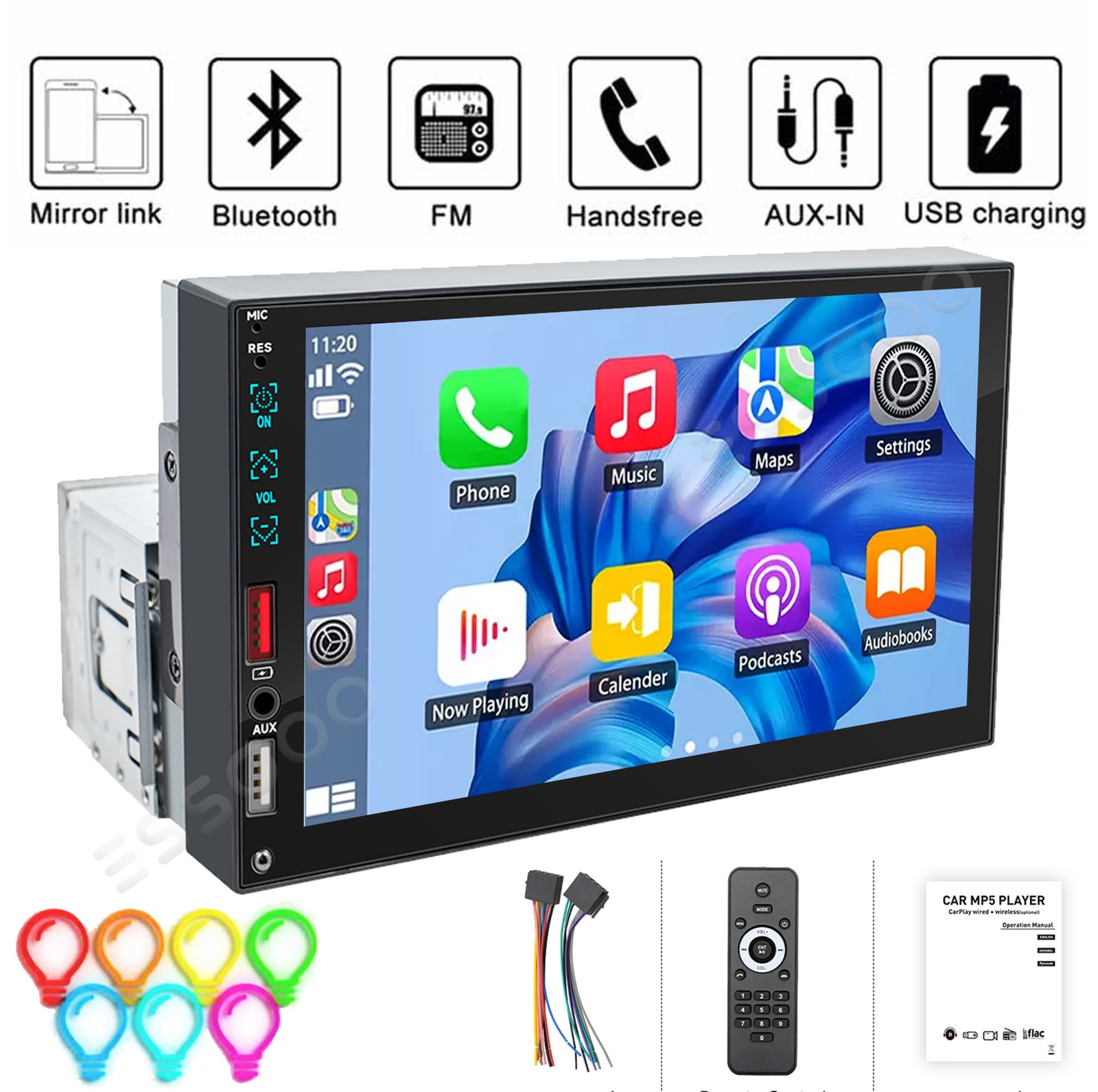 7″ Car Stereo Touch Screen Single 1Din Apple CarPlay Head Unit USB/BT/FM Radio
