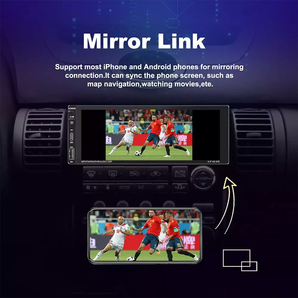 Single Din Car Stereo Wireless Apple Carplay 6.9 Touchscreen Bluetooth Radio Usb