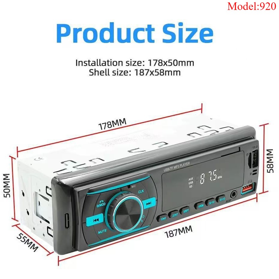 FM USB Single 1 Din Car Radio Audio Stereo MP3 Player Bluetooth AUX/SD