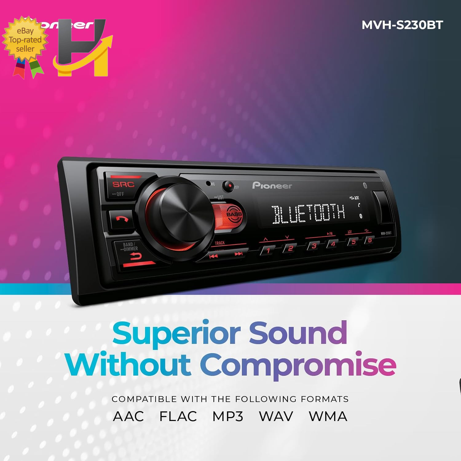 Pioneer MVH-S110BT 1-Din Digital Media Receiver Car Stereo – Bluetooth, Black