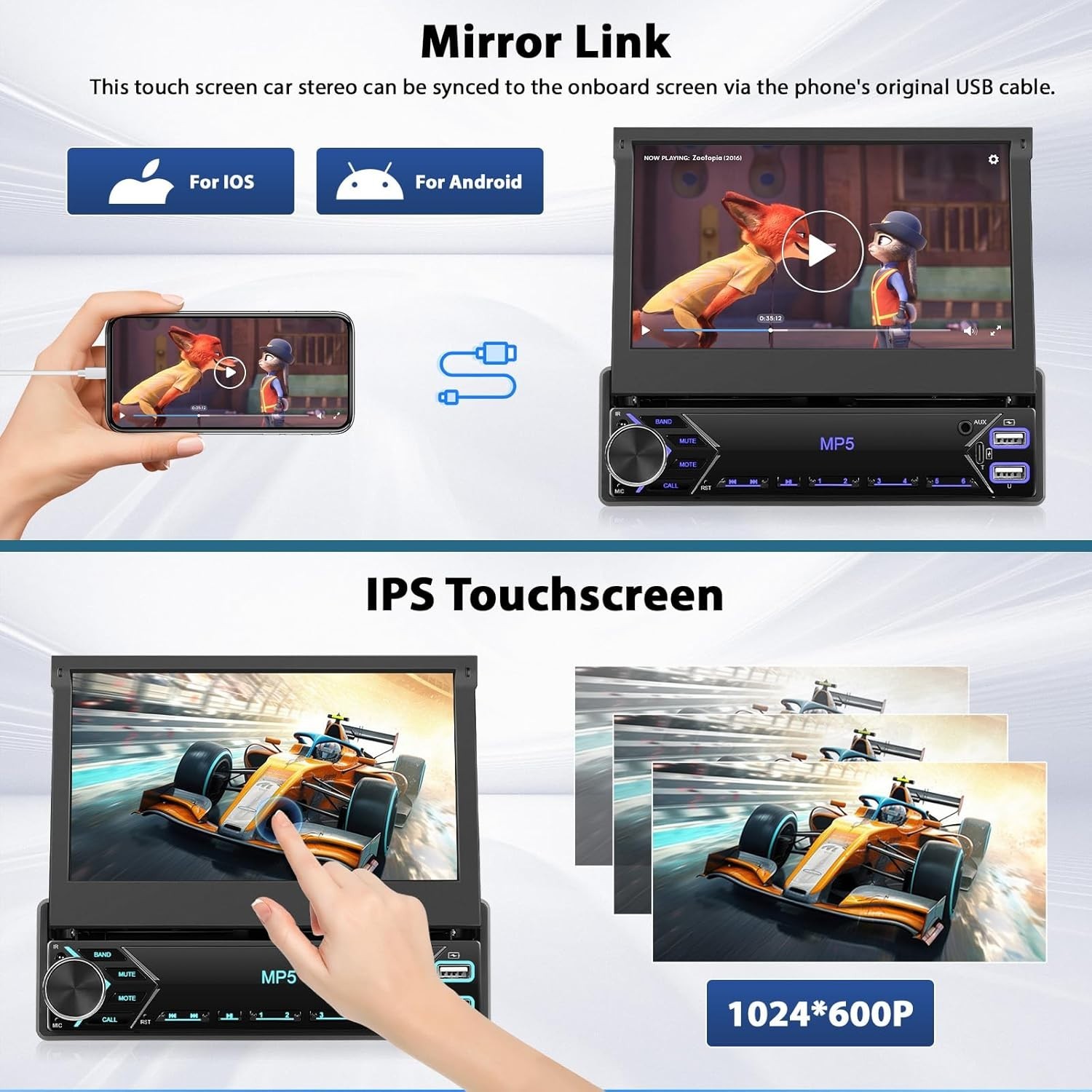 7” All-In-One Car Stereo: Bluetooth, Fast Charge & Video Playback Capabilities