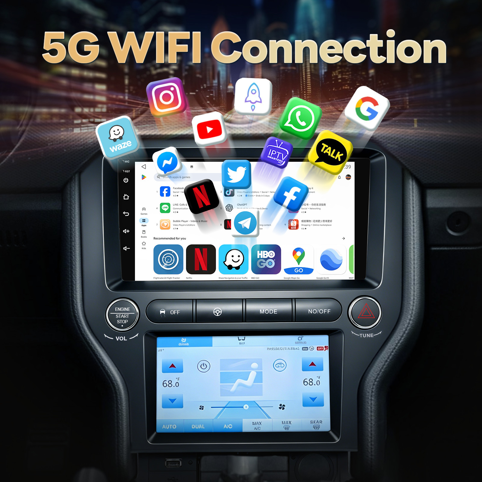 4+64G Car Stereo touch Radio GPS WIFI For Ford Mustang 2015-2021 CarPlay Android