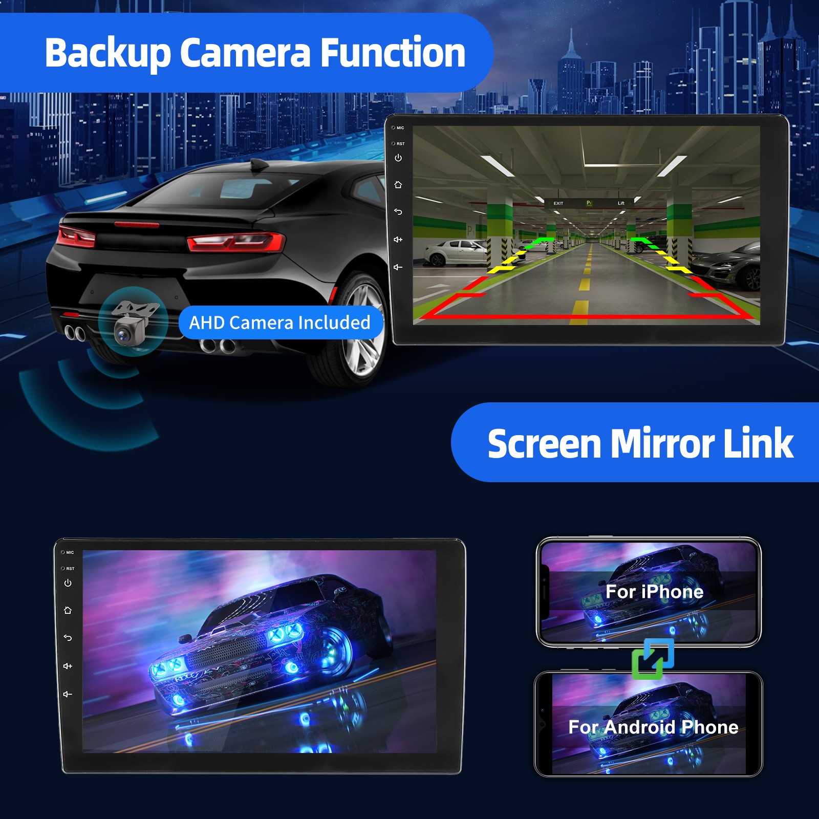 10.1″ DVR+ Android 14 Car Radio Double 2DIN Apple CarPlay Stereo GPS Navi BT+AHD