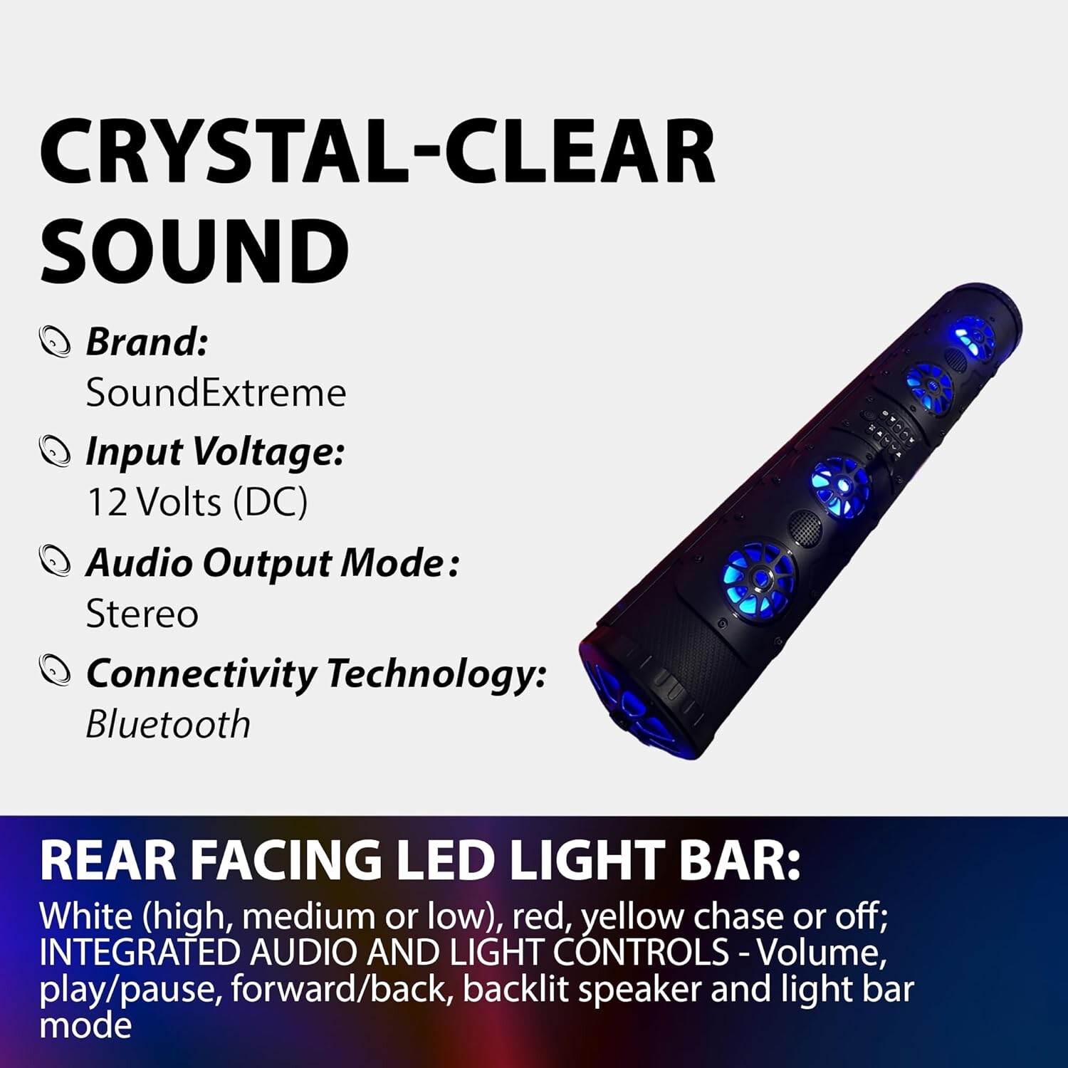 GRAVITY 800W 26″ RGB ATV UTV Sound Bar for Golf Cart Marine Boat LED Speaker