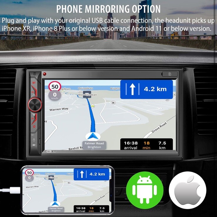 Double Din Car Stereo With Bluetooth: 7 In HD Car Multimedia Receiver Mp5 Player
