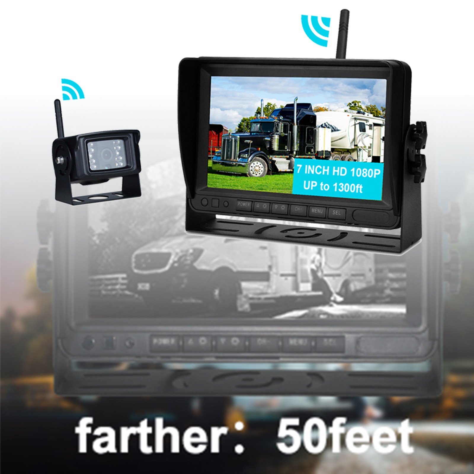 7″ Display Wireless AHD 1080P 1CH Rear View Backup Camera Kit for Truck Trailer