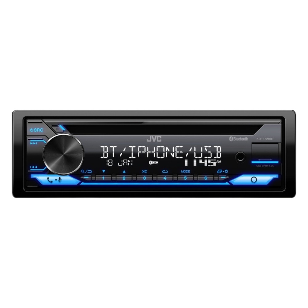 JVC KD-T720BT Single DIN CD with Bluetooth, Alexa, USB, and 13-Band EQ