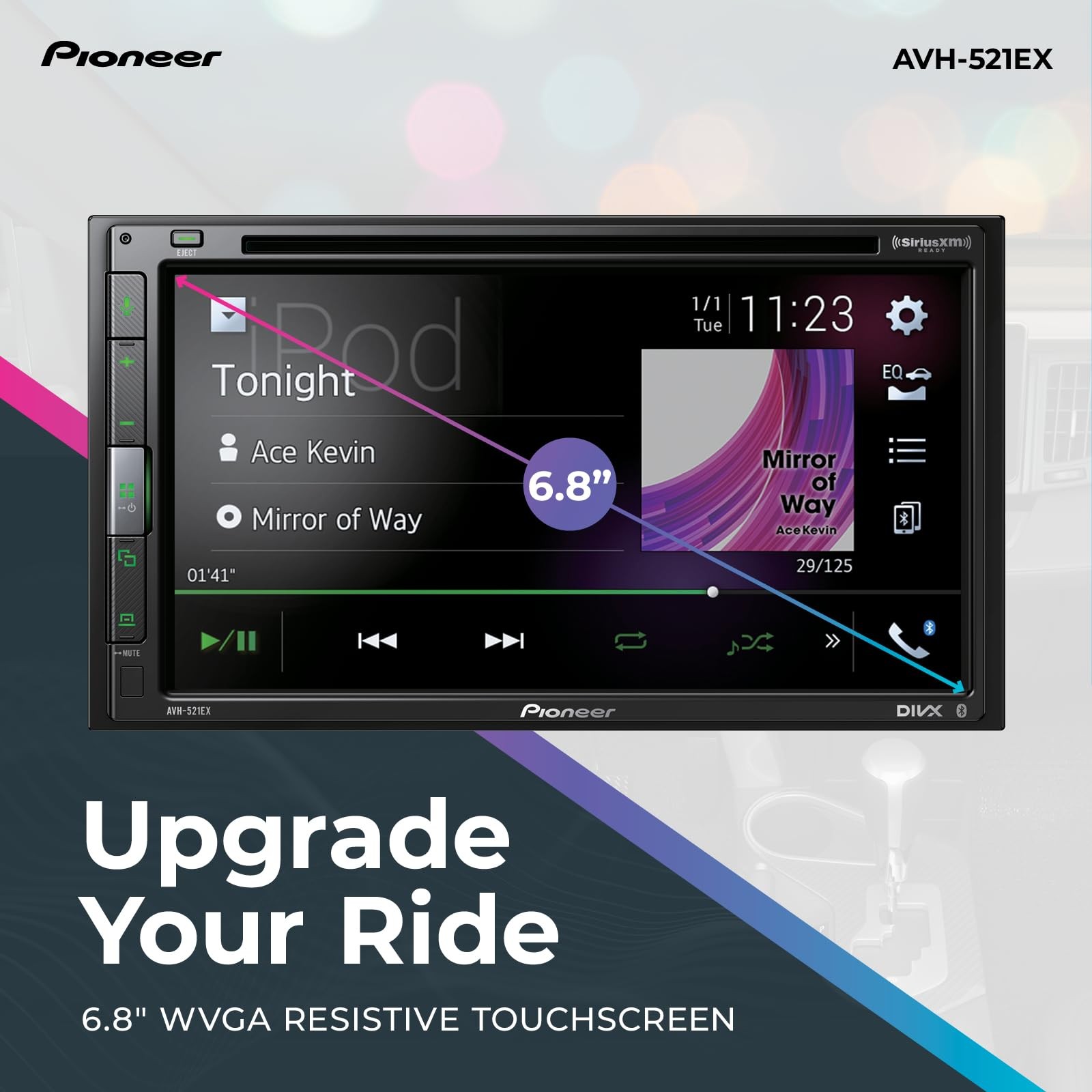 Pioneer AVH-521EX 6.8″ Resistive Touchscreen, Double Din – Bluetooth, Backup Cam