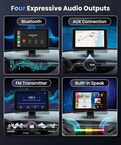 Wireless Carplay Screen for Car,7inch 1080P HD IPS Touch Screen Portable Car