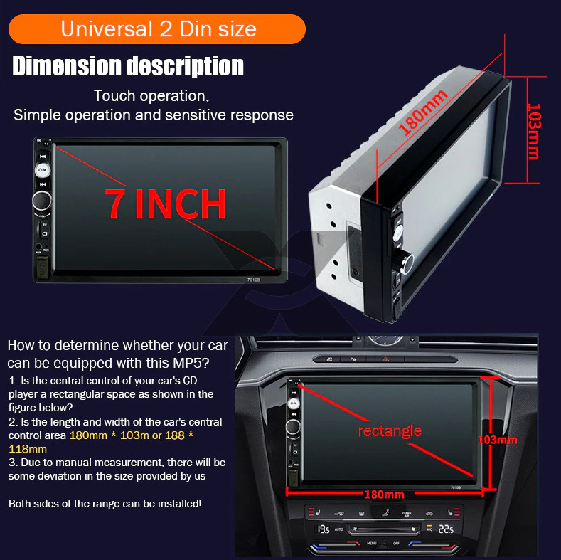 Double 2 DIN Car MP5 Player 7″ Bluetooth Touch Screen Stereo Radio With Camera