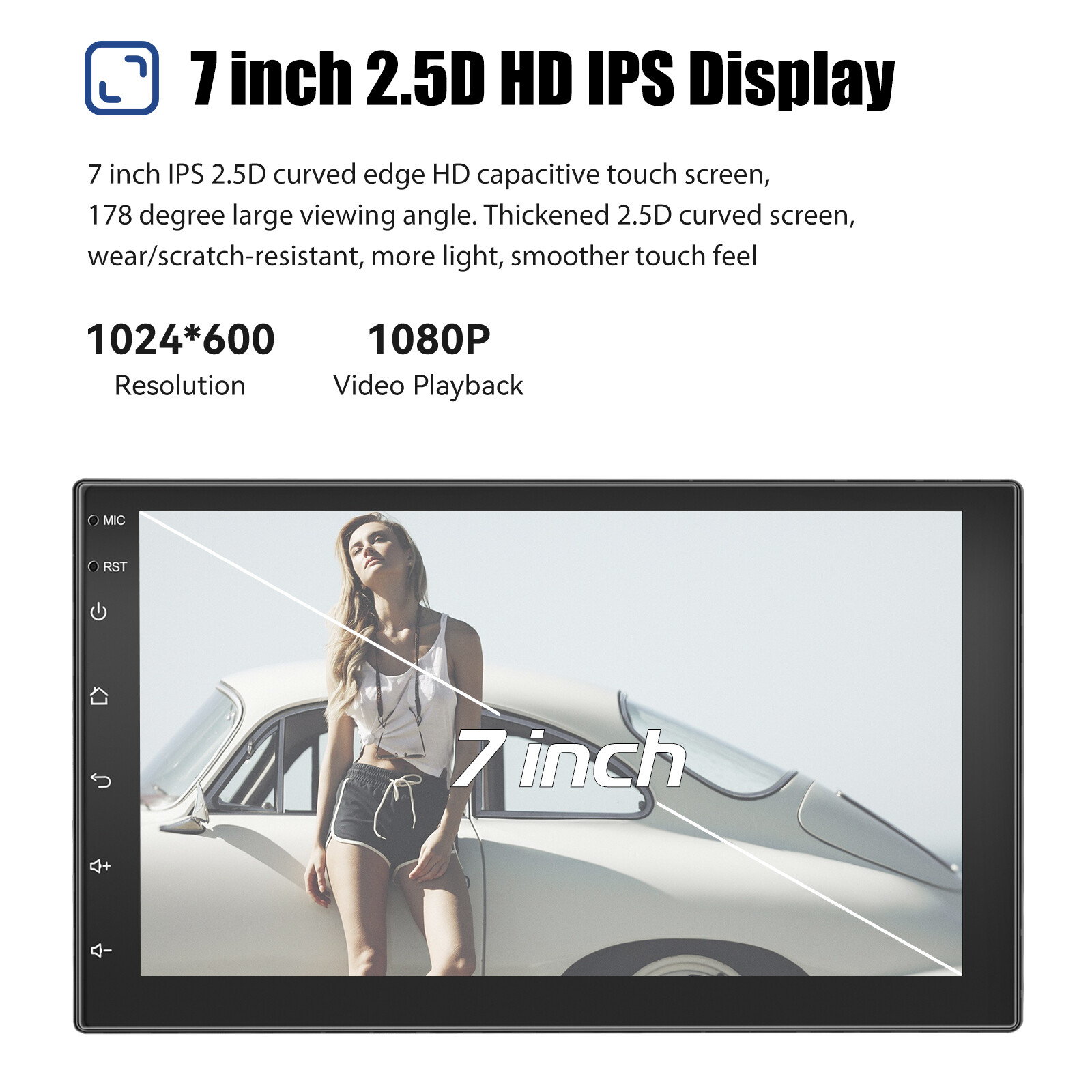 7 Inch 2 DIN 32G Android 14 Apple Carplay GPS NAVI FM RDS WiFi Bluetooth USB SWC