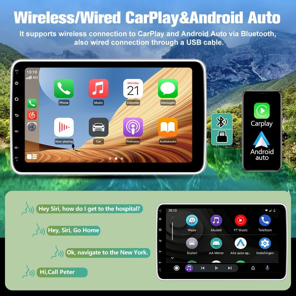 Android 13 4-Core 2GB+64GB Single Din Car Stereo, 10.1 Inch Floating Touchscreen