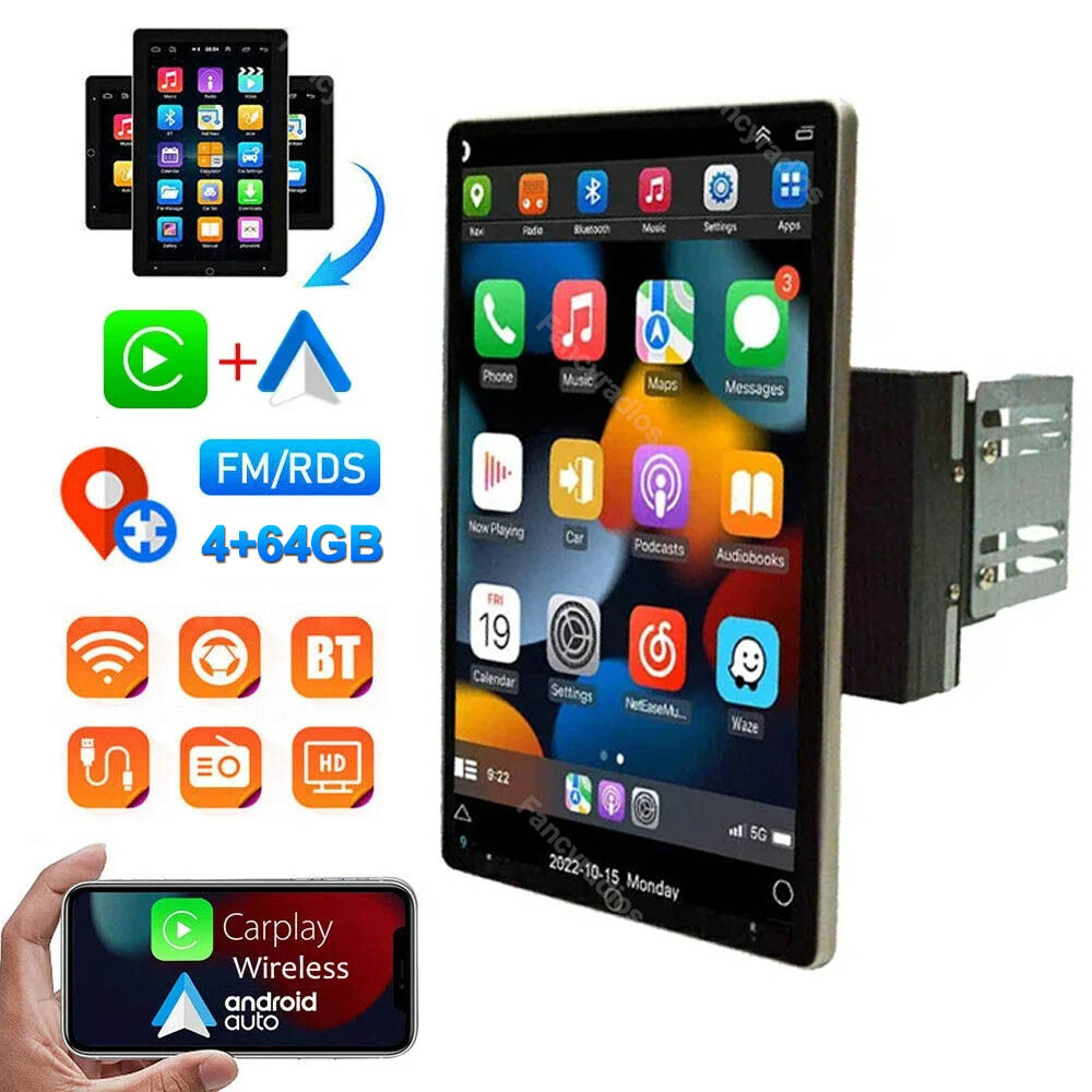 Rotation 10.1″ Android 13 Car Radio GPS WIFI Carplay 4+64GB Touch Screen Stereo