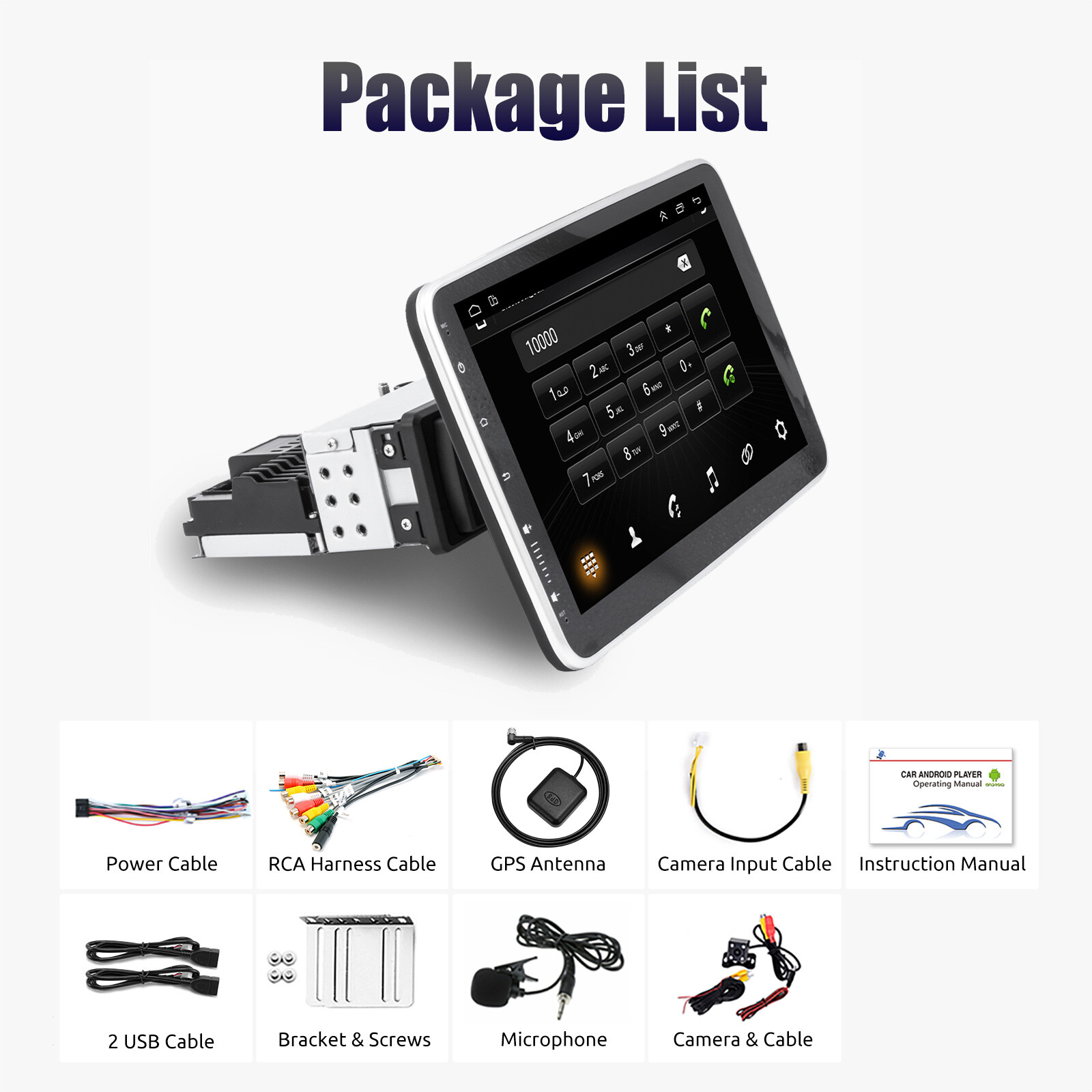 10.1” Android 12 Car Stereo HD Radio Rotatable TouchScreen GPS WiFi Single 1DIN