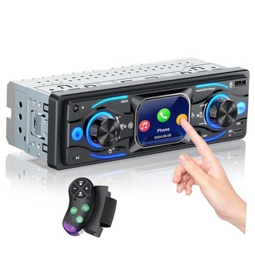 Single DIN Car Stereo with Touchscreen, Bluetooth Audio, Car Radio Receiver,