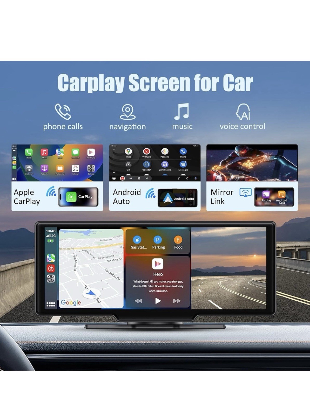 Wireless Carplay Screen for Car, 10.26″ Portable Car Touch Screen for Apple C…