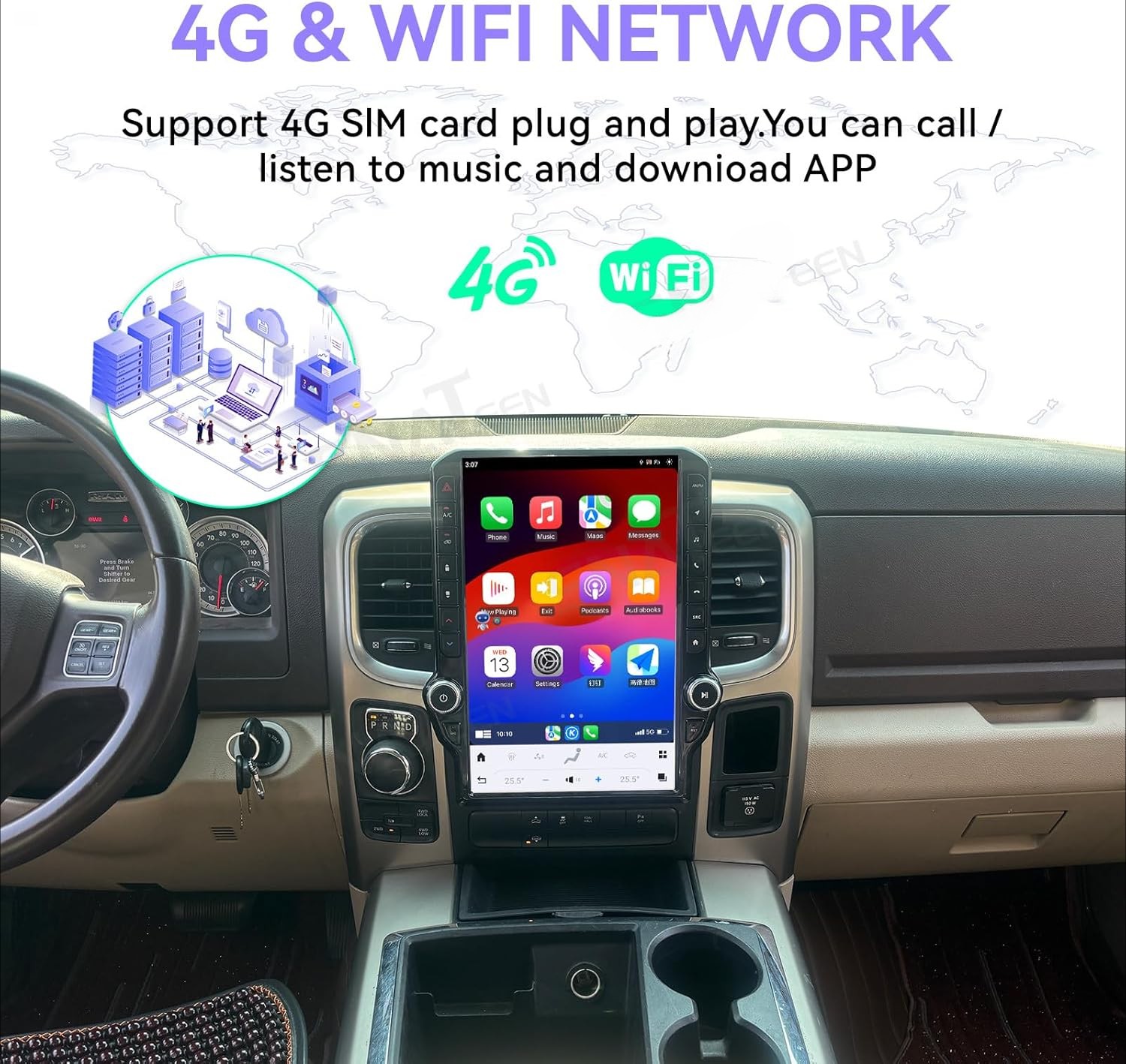 14.5″ For Dodge RAM 2013-2018 Android Car Radio Stereo GPS Navi Carplay 8G+128GB
