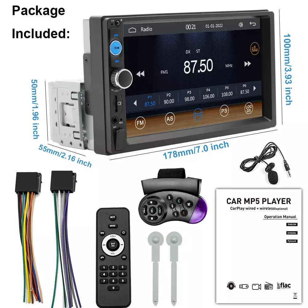 Single 1Din 7″ Touch Screen Stereo Bluetooth Car Radio Apple/Android Carplay GPS