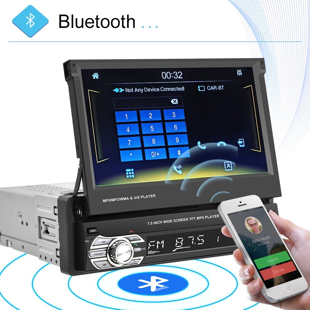 7″ Retractable Car MP5 Player with CarPlay, Android Auto 720P AHD Backup Camera