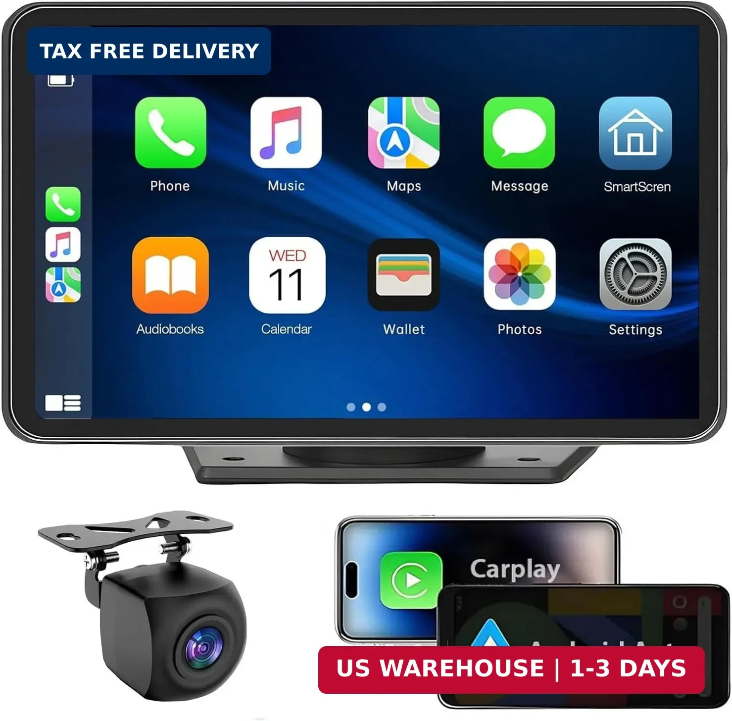 Equipo de sonido para coche con pantalla táctil portátil, CarPlay inalámbrico,
