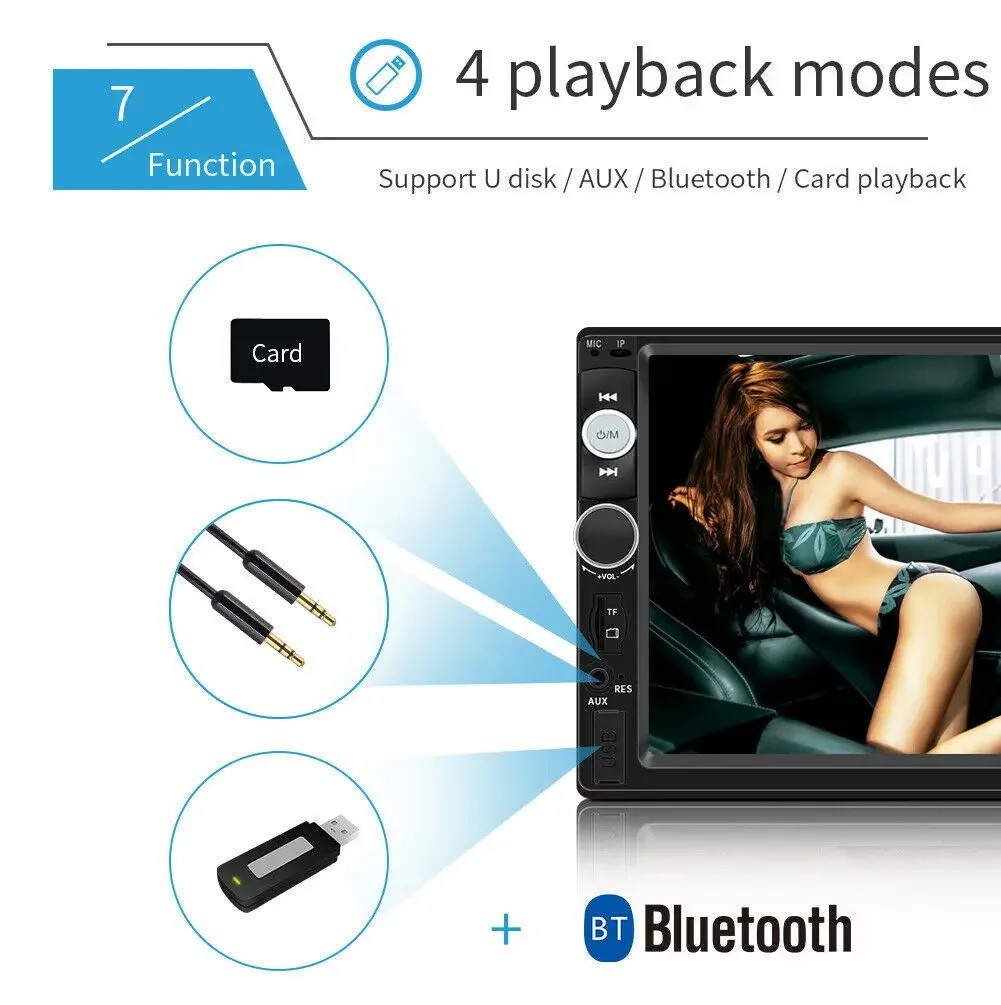 Car Stereo Double Din Car Radio 7 Inch HD Player MP5 Touch Screen+Backup Camera