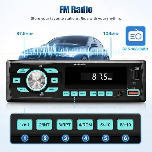 Car Radio Bluetooth Single DIN Car Stereo Audio, Car Audio with Dual Bluetooth