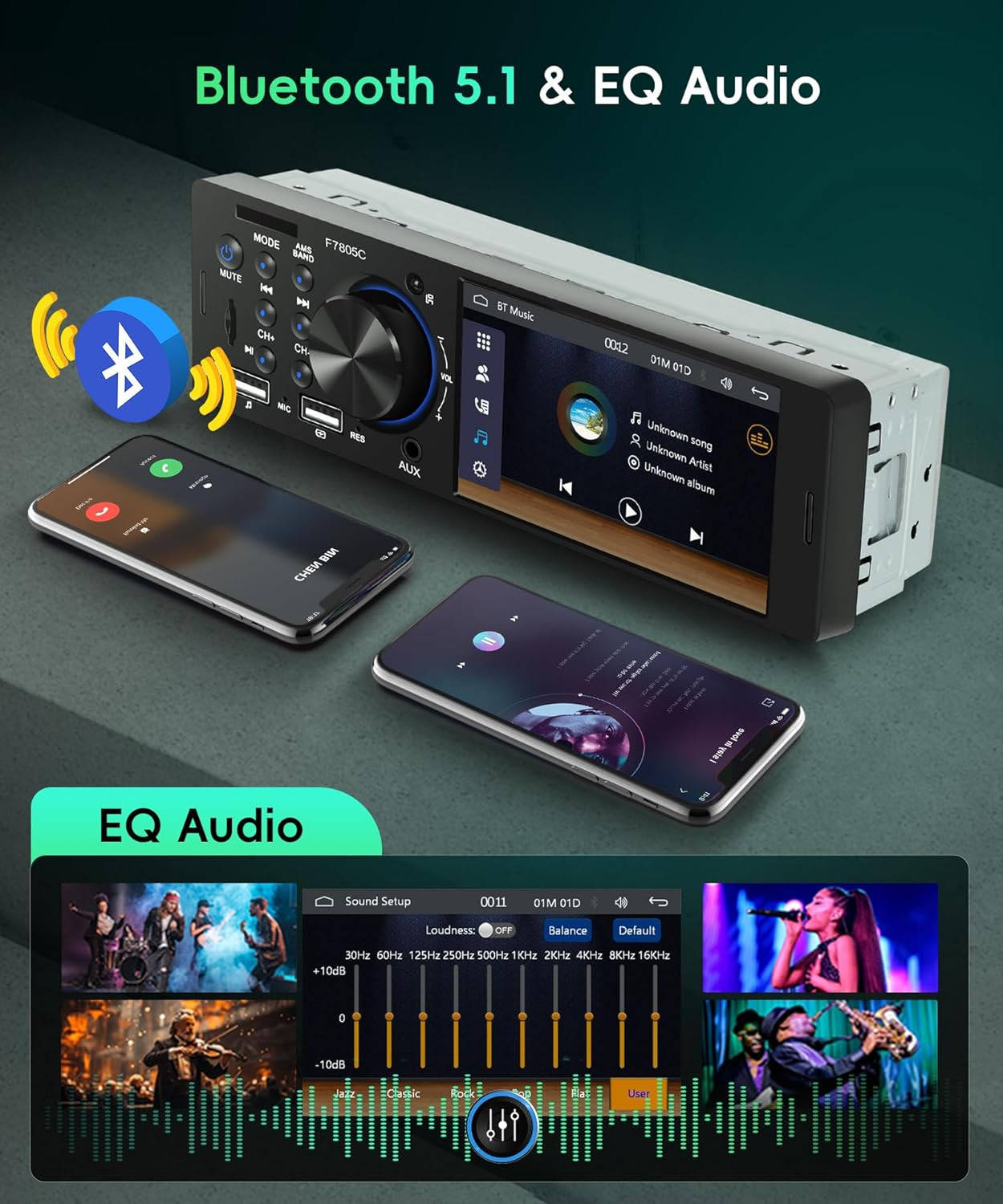 Car Stereo Single Din with Apple Carplay, Android Auto, 4-Inch IPS Touch Screen