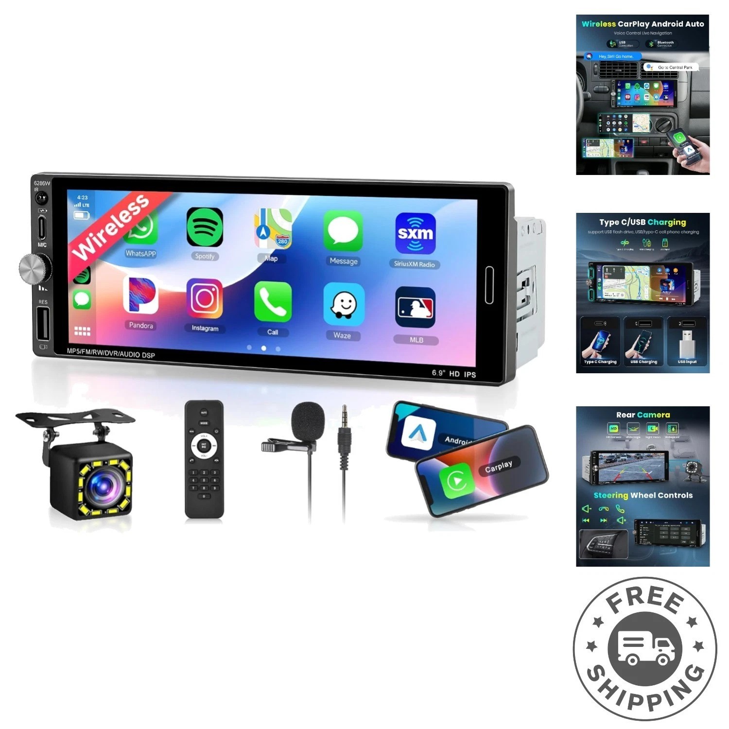 Bluetooth 5.2 Single Din Car Radio: Android Auto, Wireless Carplay & RCA Output