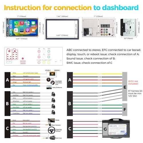7″ Wireless Double Din Car Stereo – Apple CarPlay, Android Auto, Bluetooth 5.3,