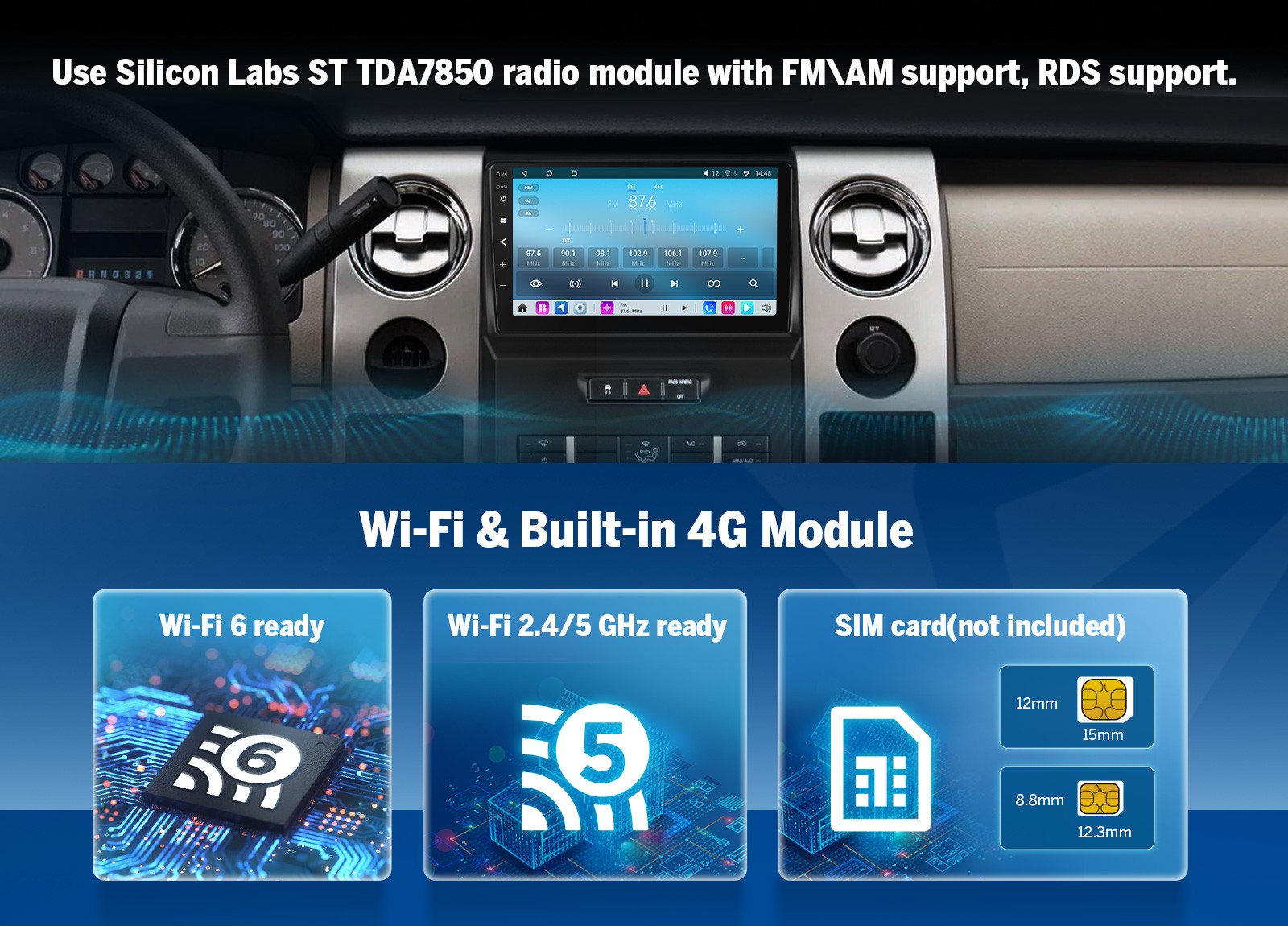 FDF1X7S For Ford F-150 2009-2014 Android 14 9″ QLED Apple CarPlay Car Radio 6+64