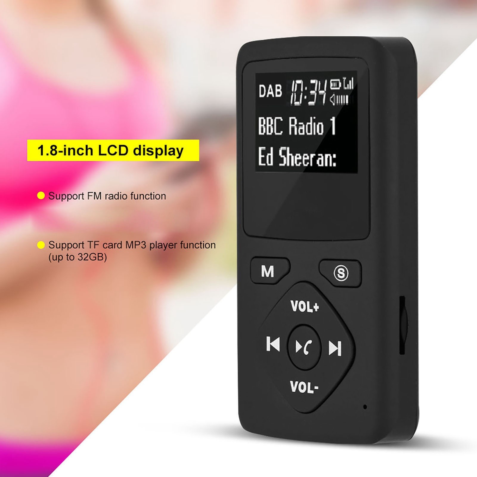Portable DAB/DAB+ Pocket Digital Radio Receiver BT MP3 Player With Earphone NEW