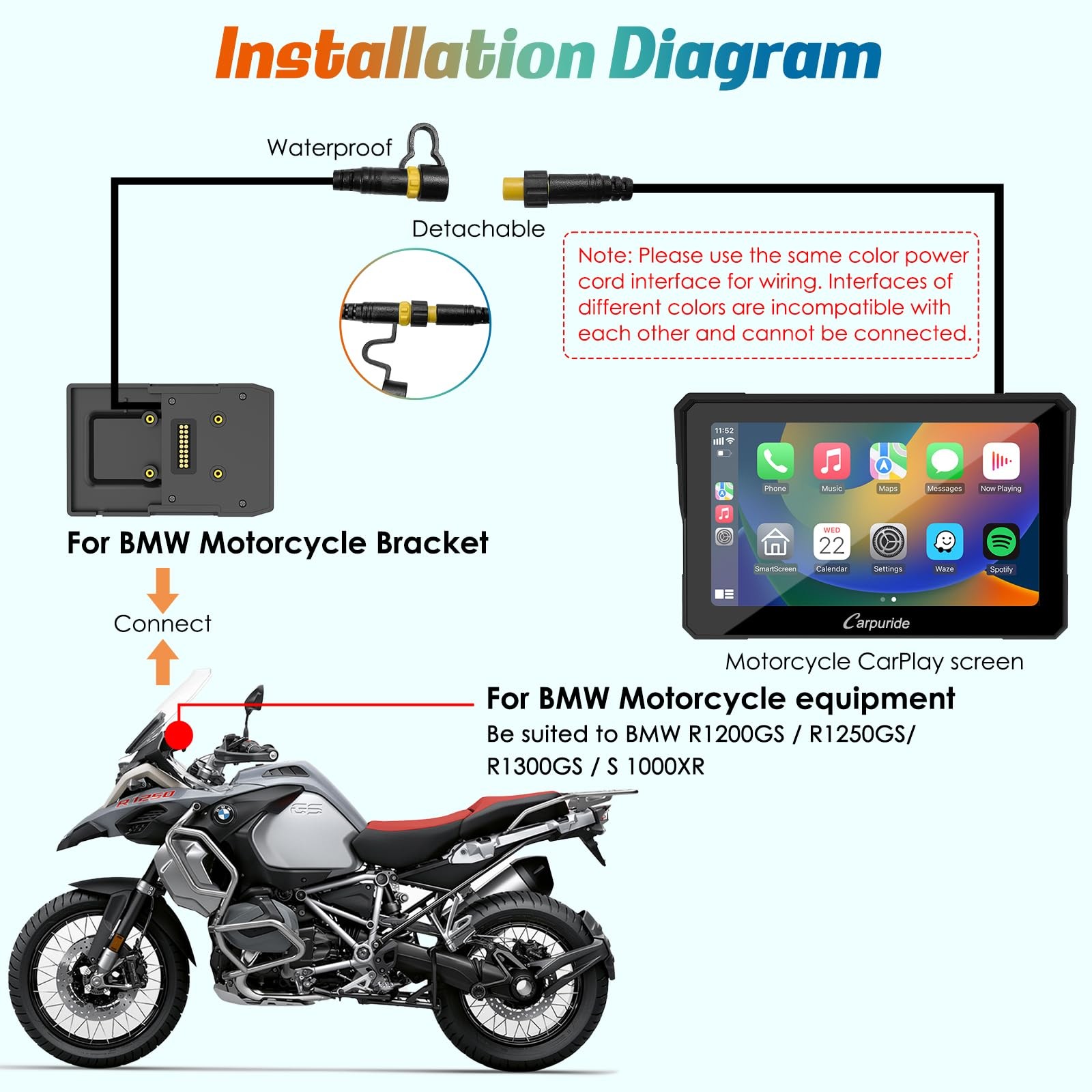 W702b Motorcycle Carplay Screen For Bmw R1200gs R1250gs S1000xr Motorcycle 7 Inc