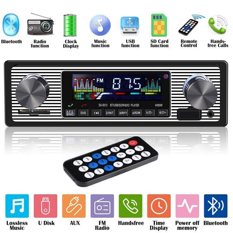 Bluetooth Vintage Car FM Radio MP3 Player USB Classic Stereo Audio Receiver AUX