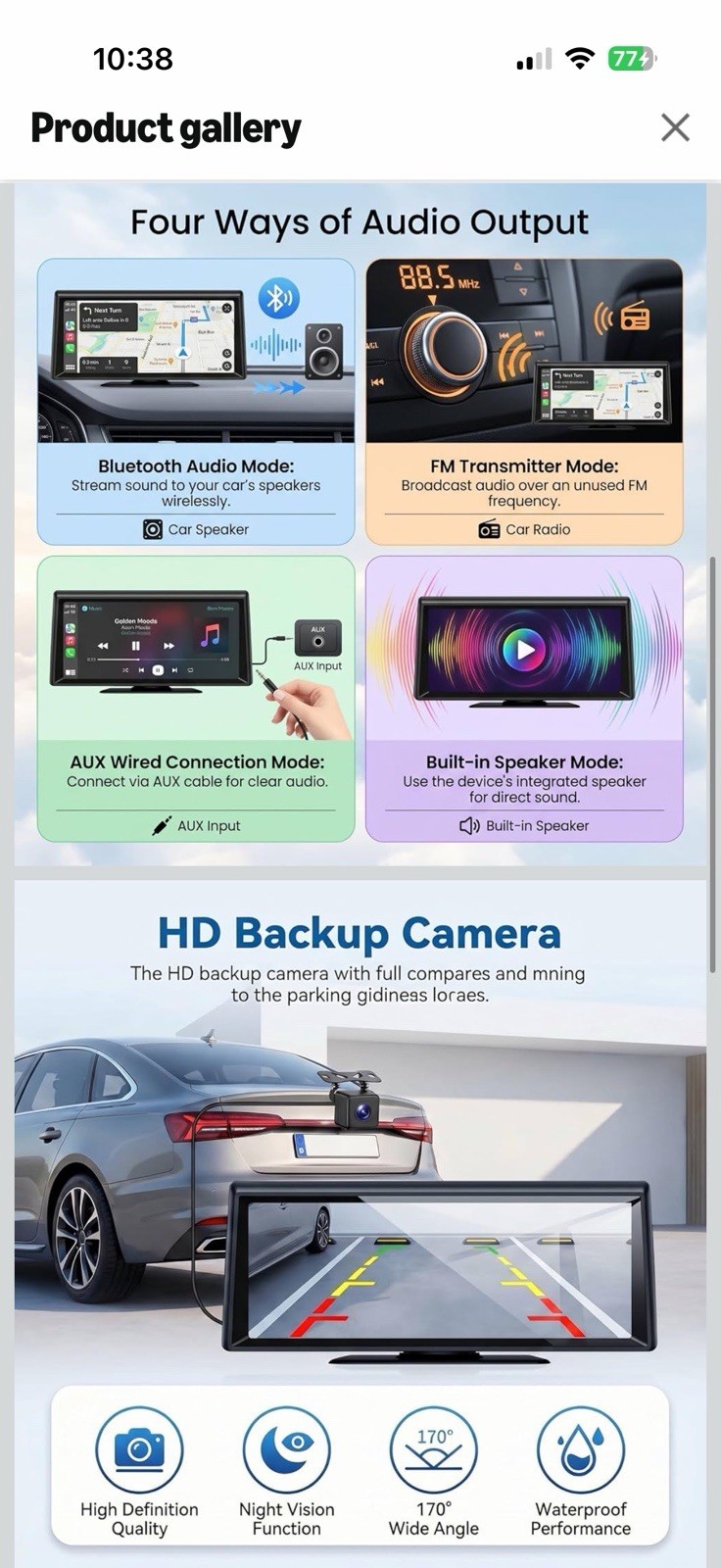 8.1″ Portable Wireless CarPlay Stereo with 2K Dash Cam