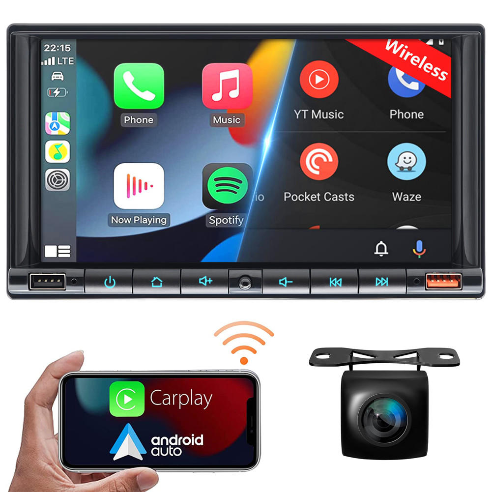 CAM+Wireless Apple CarPlay Android Auto 7″ Double DIN Car Stereo Radio Bluetooth