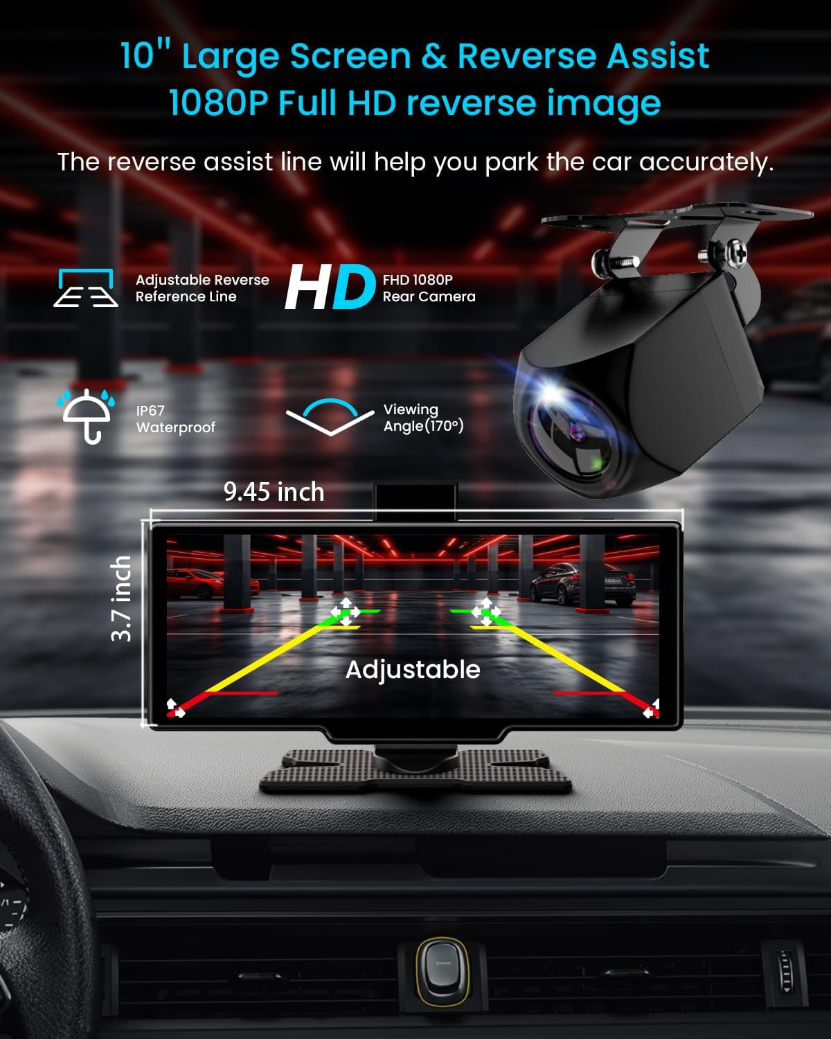 10.26″ IPS Touch Screen Car Radio Apple CarPlay Android Auto Portable Stereo+Cam
