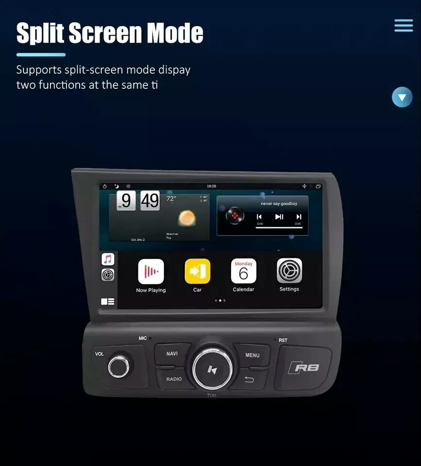 8+128G Android 13 Car Stereo Radio for Audi R8 V8 V10 GPS Navi Carplay HeadUnit