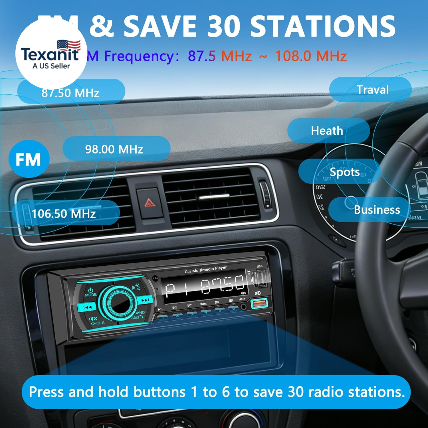 Car Stereo Bluetooth Single Din Radio, Car Audio with Push to Talk Assistant, Ha