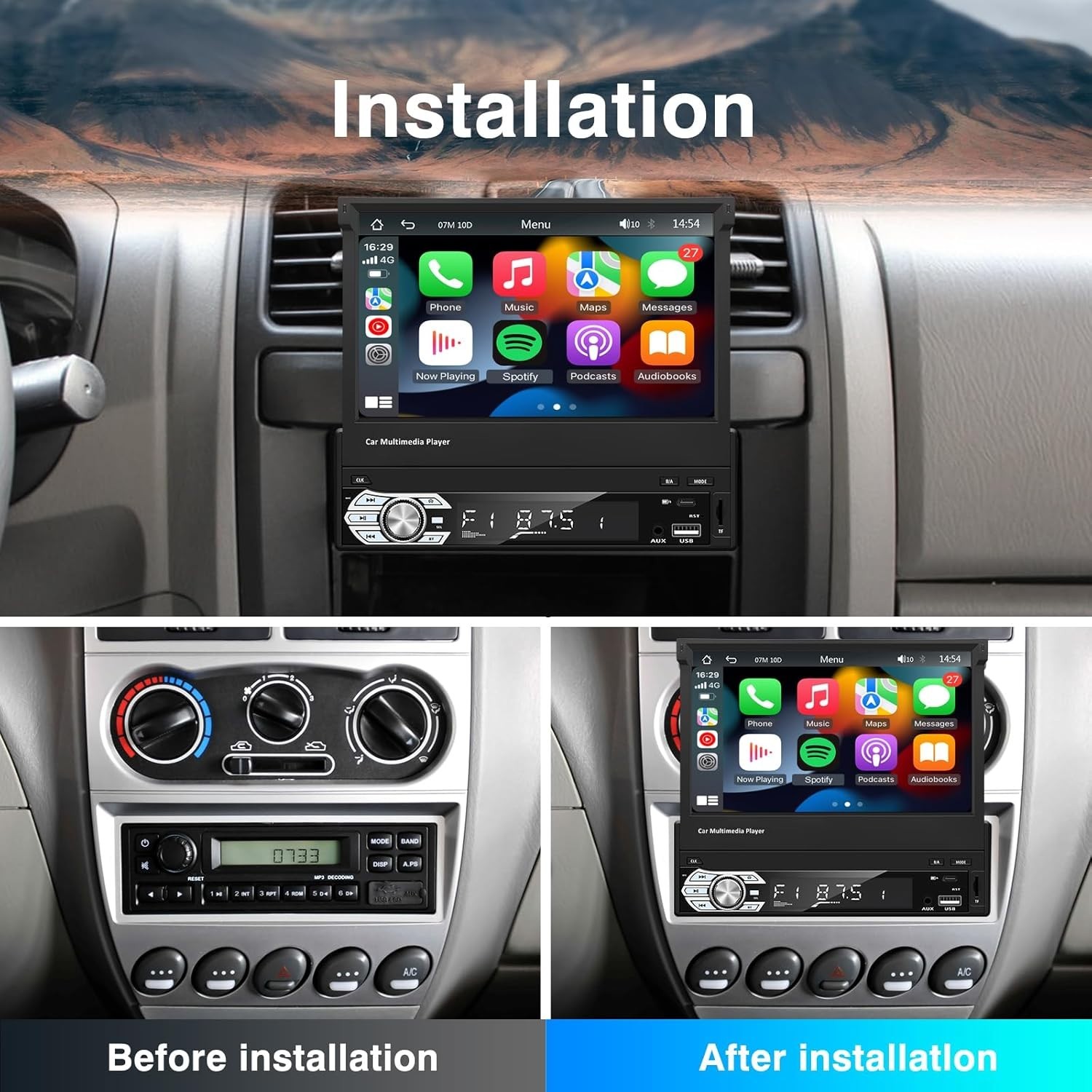 Type-C & USB Car Radio: 7-Inch Flip-Out Display, Bluetooth, & Hands-Free Calling
