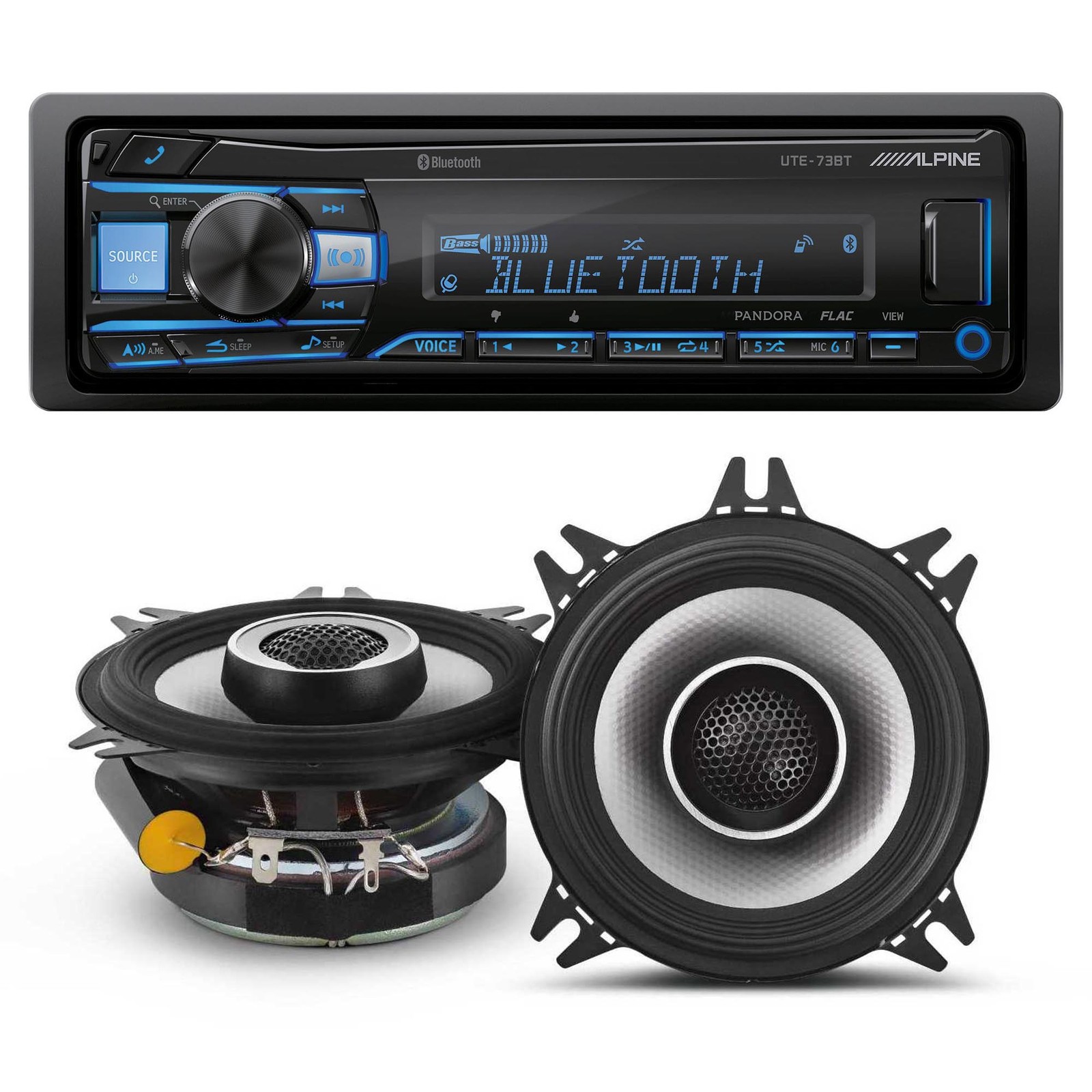Alpine UTE-73BT Media Receiver & S2-S40 Type S 4″ Bluetooth Coax Speakers Pair
