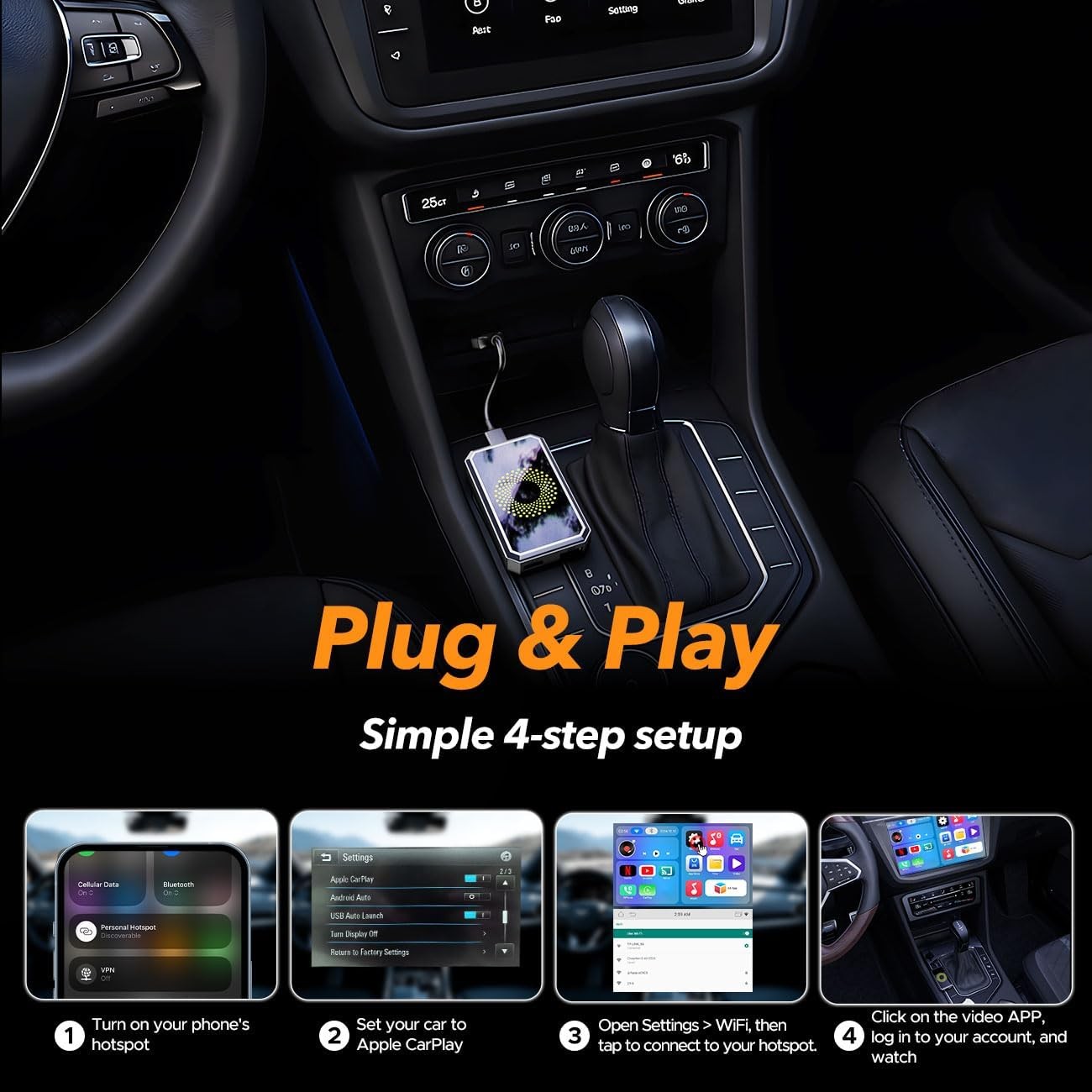 Wireless CarPlay WIFI AI box Android Auto Adapter Converter w/ Netflix YouTube