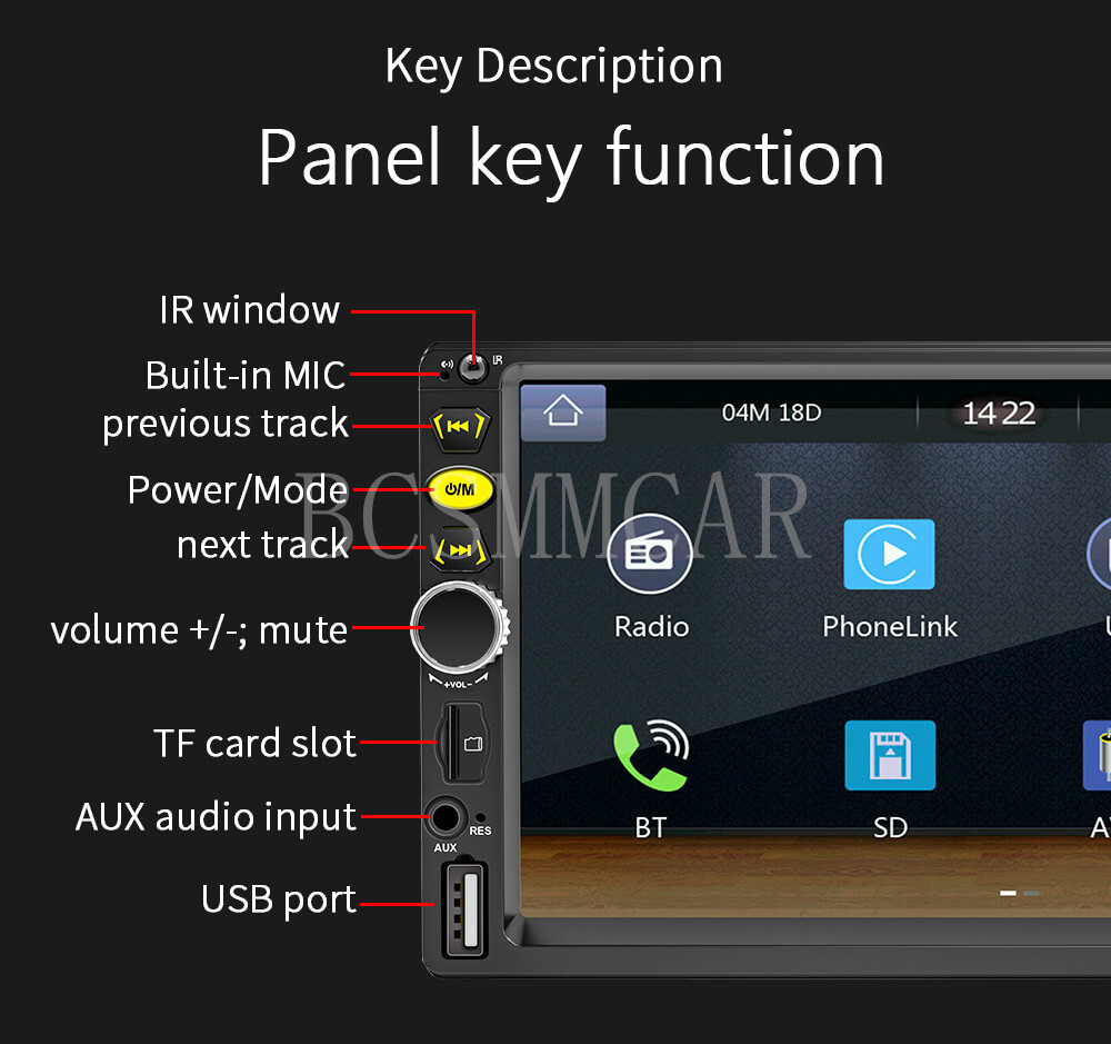 For Apple CarPlay 7in Double 2Din Touch Screen Car Stereo Radio Player BT Camera