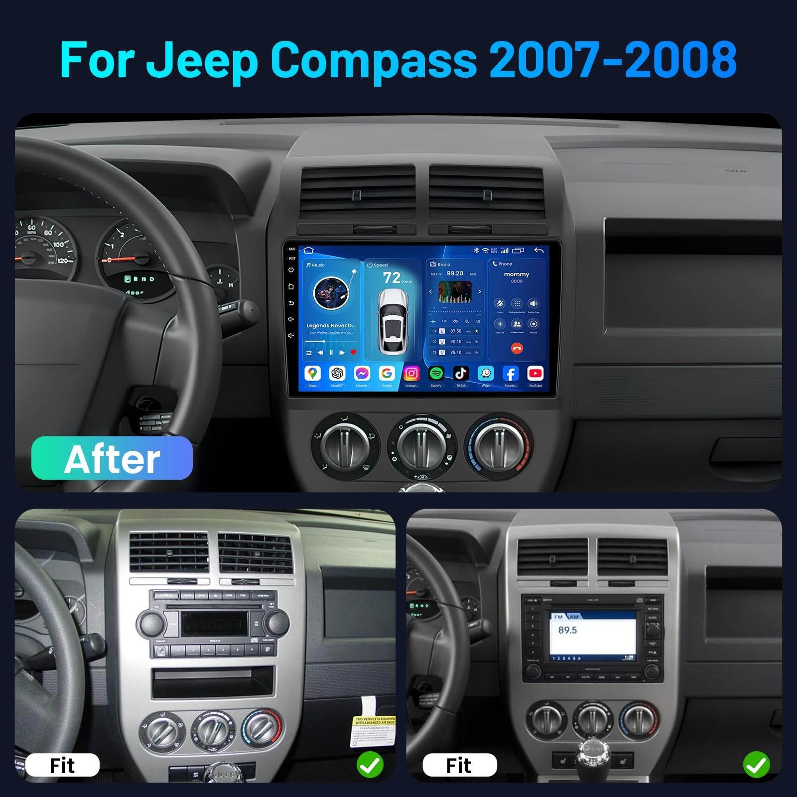 Android 13 Car Radio for Jeep Compass Patriot 2007 2008: 10 Inch HD Touchscre…