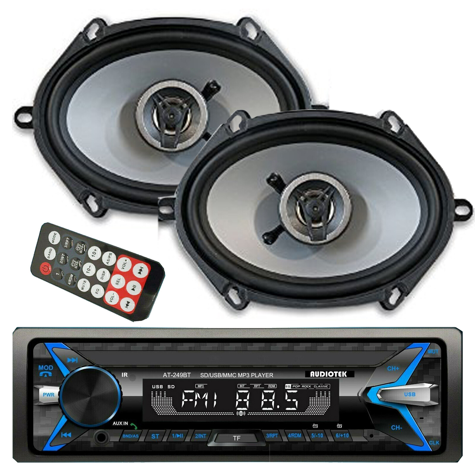 Audiotek AT-249BT Digital Receiver Bluetooth + 2x Crunch 5″x7″ 6″x8″ Speaker