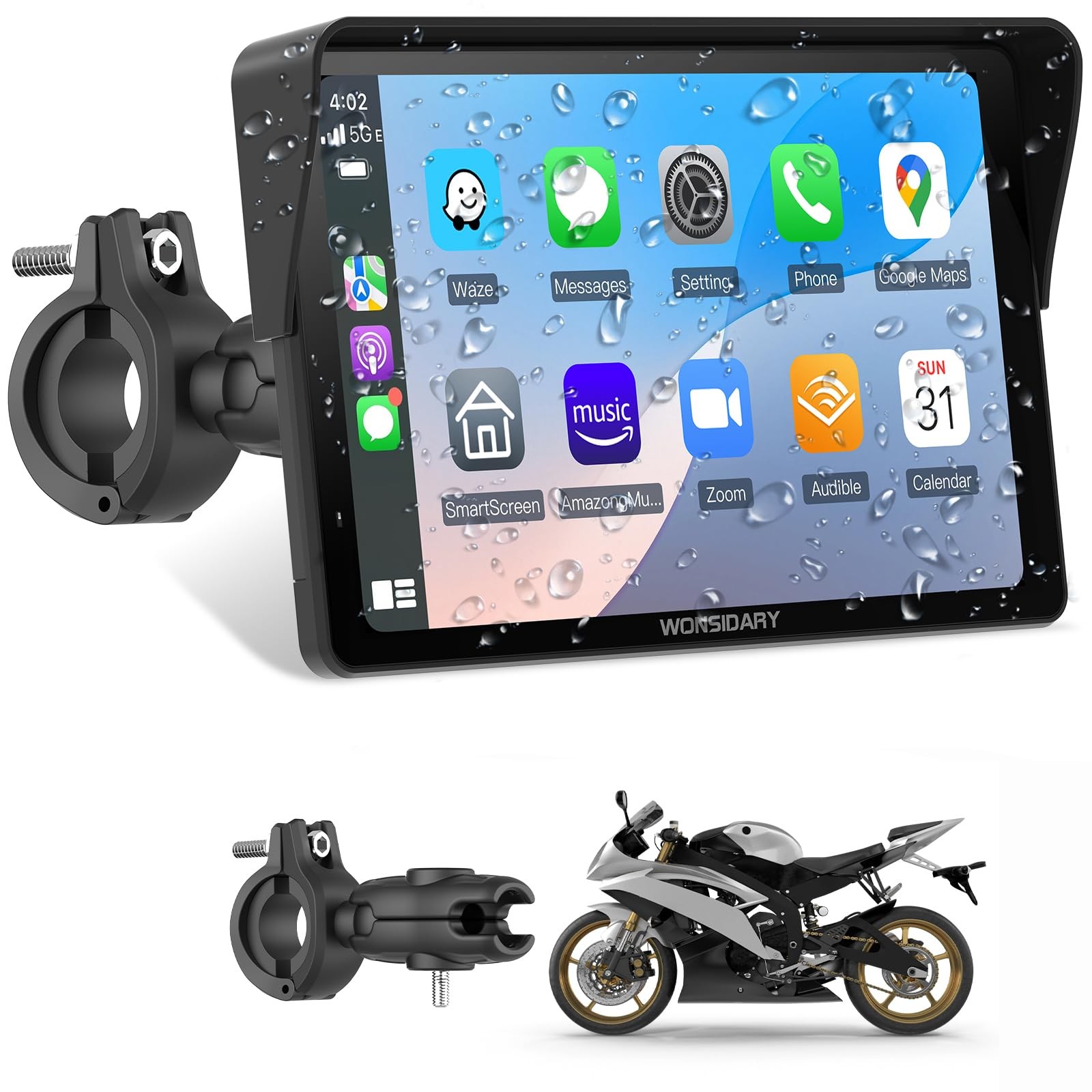 Wonsidary W722 for Motorcycle CarPlay & Android Auto,7″ Waterproof Smart